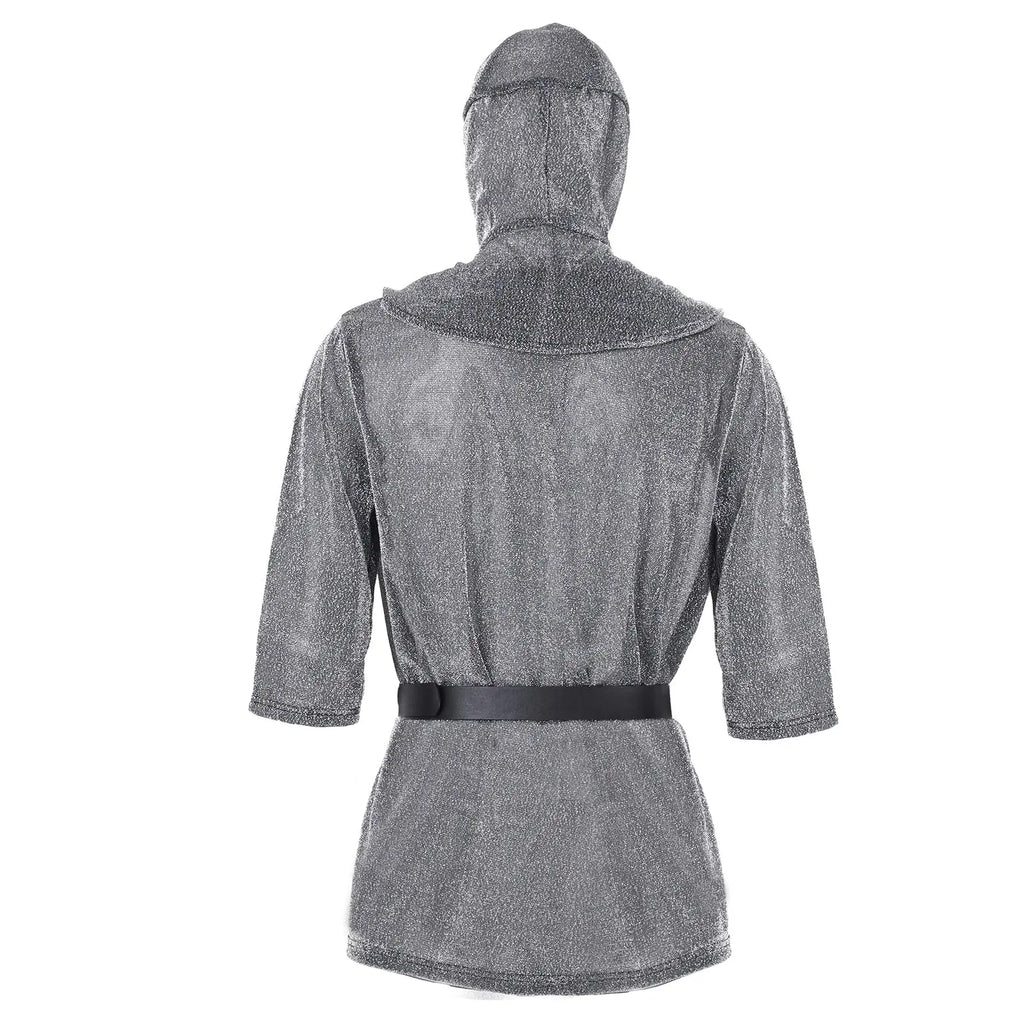 Medieval Faux Chain Mail Armor Tunic Shirt Cowl & Belt Set Medieval Costume Set Qme