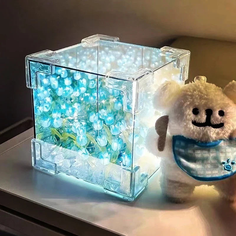DIY Tulip Cube Nightlight Lamp & Mirror 2-in-1 | 20 Tulips Decorative Nightlight Qme
