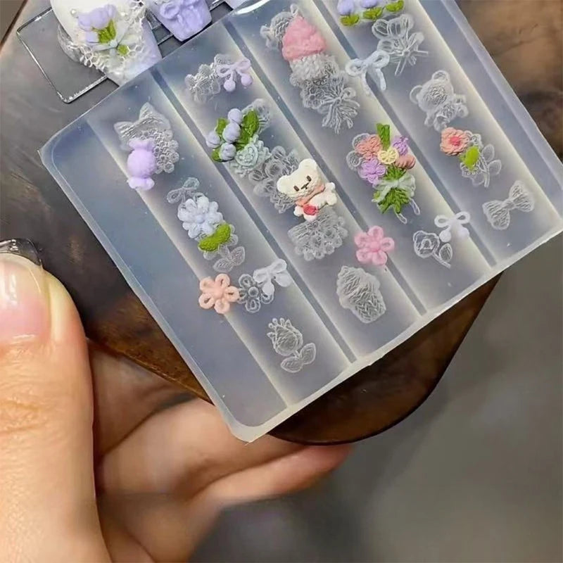 3D Silicone Nail Mold – Bow, Ribbon & Flower Nail Art Stamps Nail Art Mold Qst