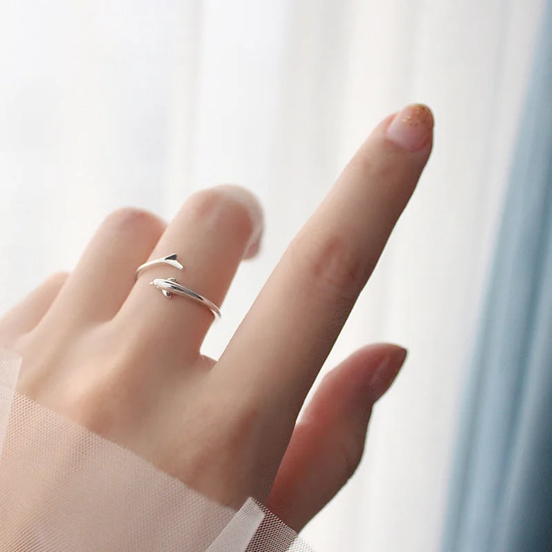 Dolphin Charm Adjustable Ring – Trendy Women's Jewelry 2025 Charm Ring Qme haitun resizable