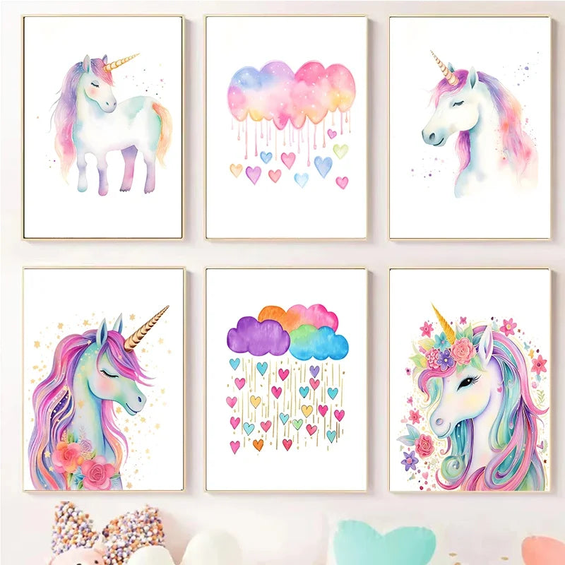 Unicorn Pastel Rainbow Canvas Wall Art – Nursery & Kids Room Canvas Wall Art Qst