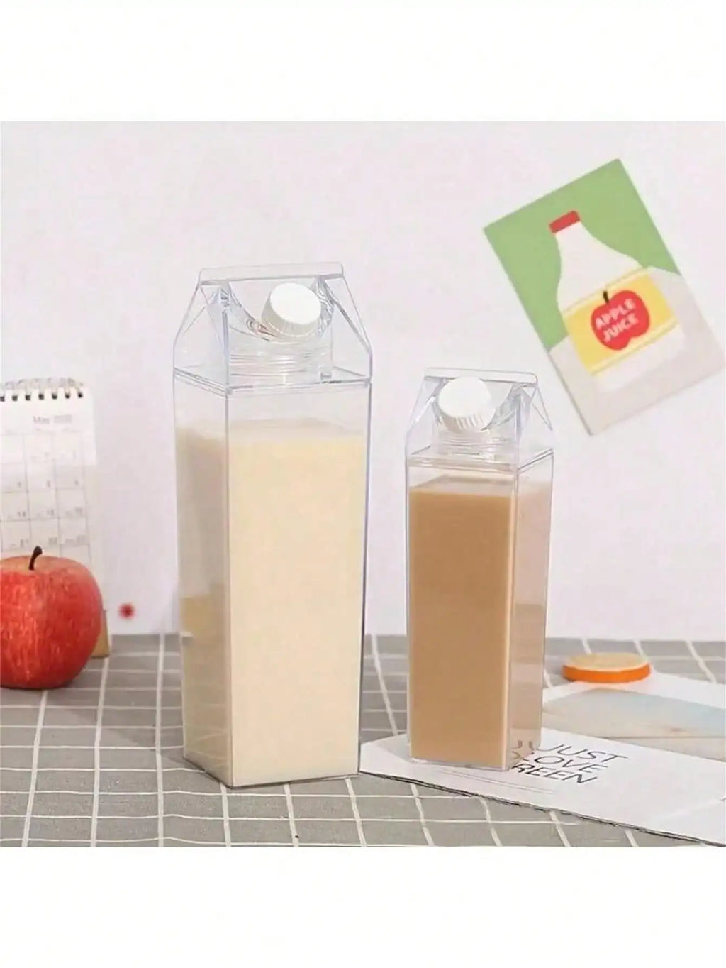 Milk Box Shaped Water Bottle | Large Capacity Transparent Novelty Water Bottle Qme
