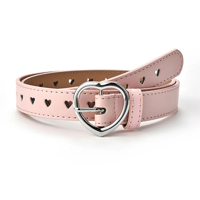 Skeleton Love Buckle Belt – Slim PU Leather Fashion Belt Fashion Belt Qst Pink