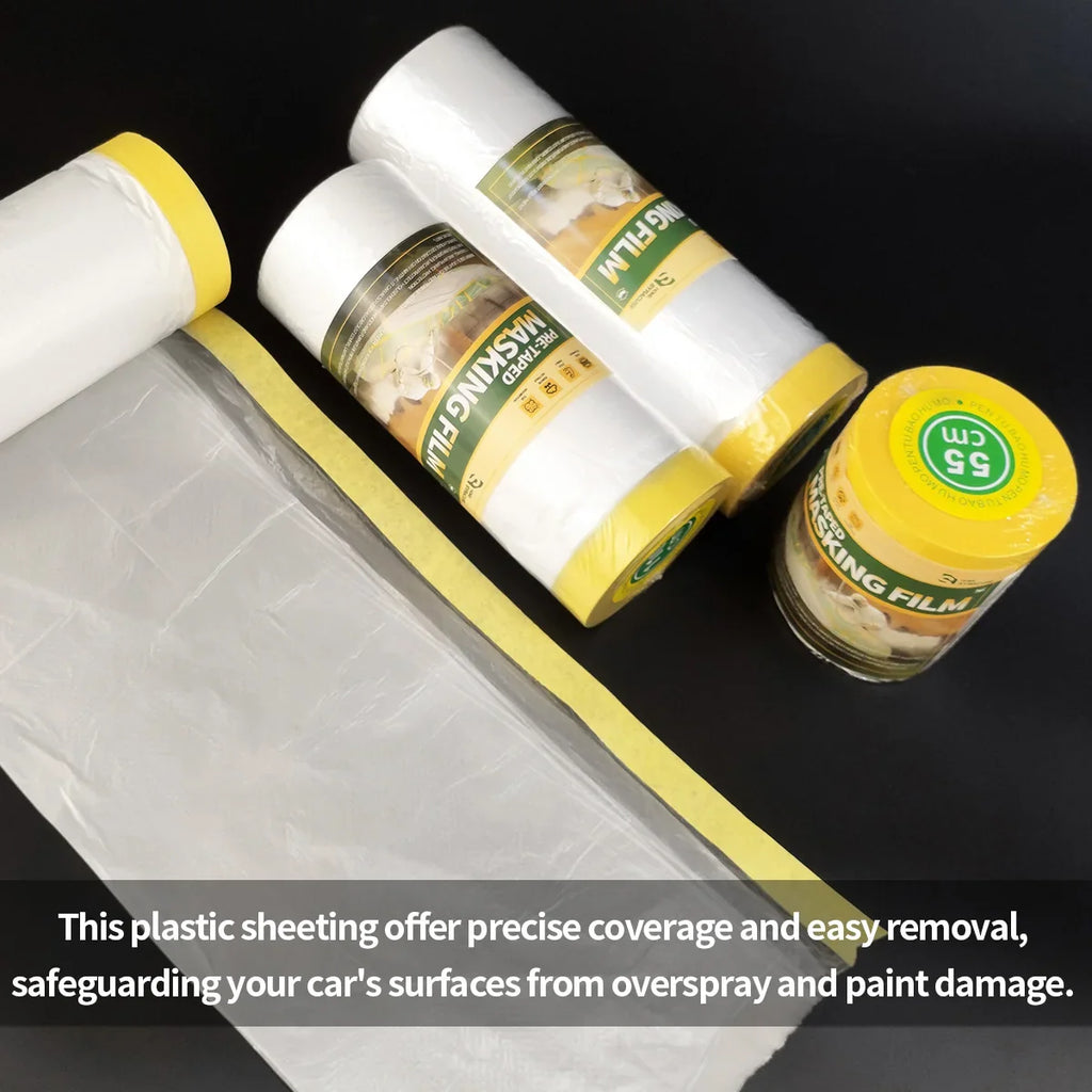 Pre-Taped Masking Film Protective Roll | 3 Widths Automotive Masking Film Qme