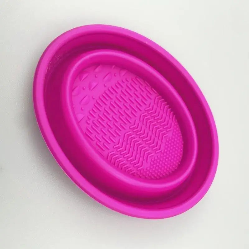Foldable Silicone Makeup Brush Cleaning Bowl & Scrubber Makeup Brush Cleaner Qst Rose red