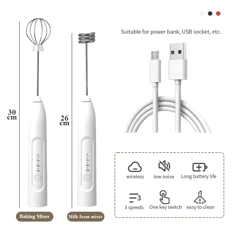 2-in-1 USB Rechargeable Electric Egg Beater & Coffee Stirrer Electric Hand Mixer Qme