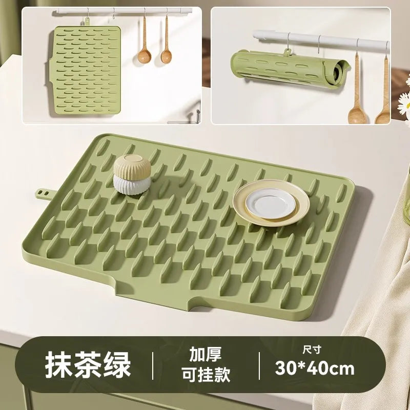 Silicone Kitchen Sink Drip Mat – Fruit & Vegetable Draining Pad Silicone Draining Mat Qme green 30x40cm