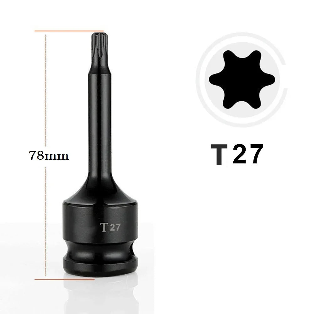 Torx Screwdriver Bits 1/2" Square Drive Socket Adapter T20–T70 Screwdriver Bit Set Qme T27