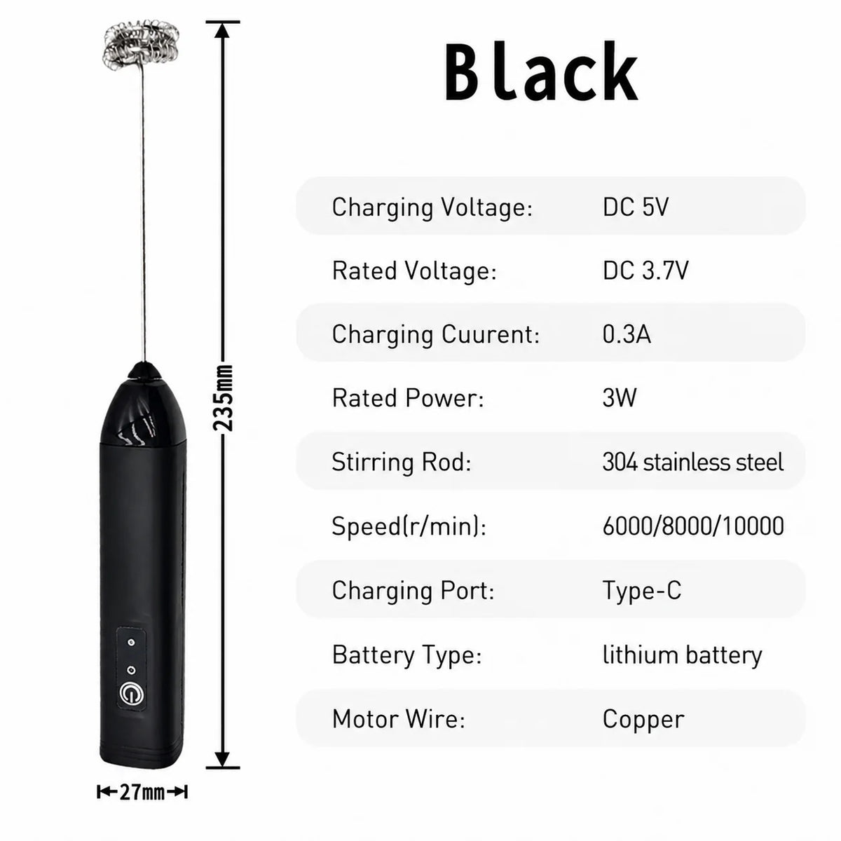 ZARTSEN Handheld Electric Milk Frother – Rechargeable Whisk Handheld Milk Frother Qst D01 Black