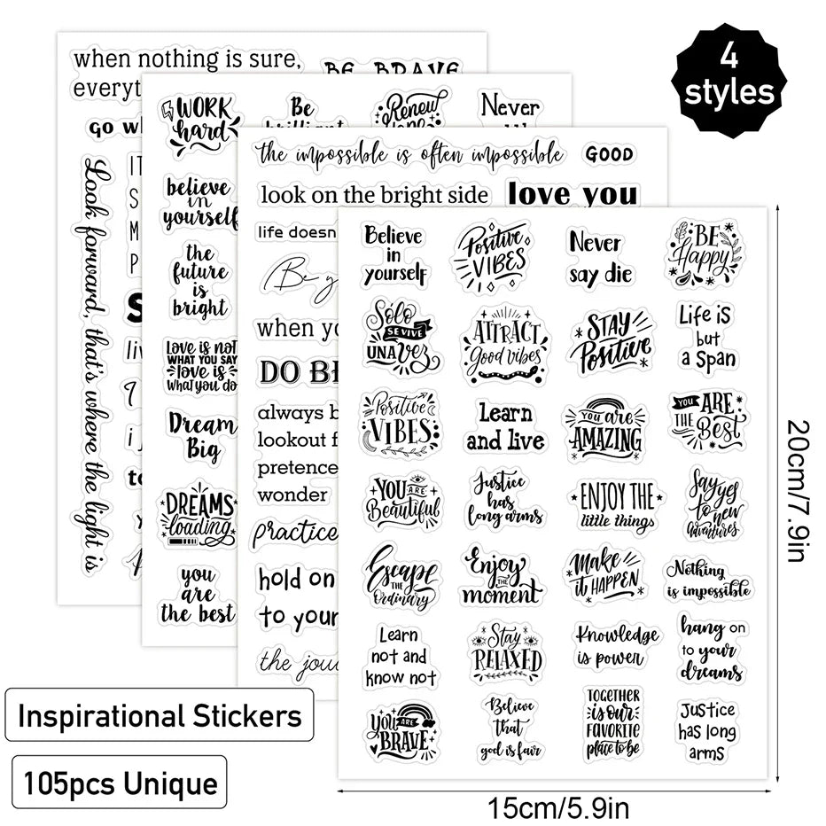Inspirational Words & Phrases Stickers – 4 Sheets Scrapbooking Craft Sticker Set Qme