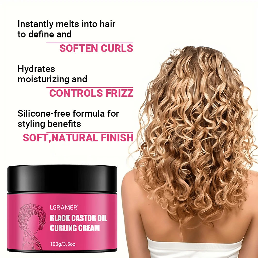 LGRAMÉR Black Castor Oil Curl Defining Anti-Frizz Cream 100g Curl Defining Cream Qst