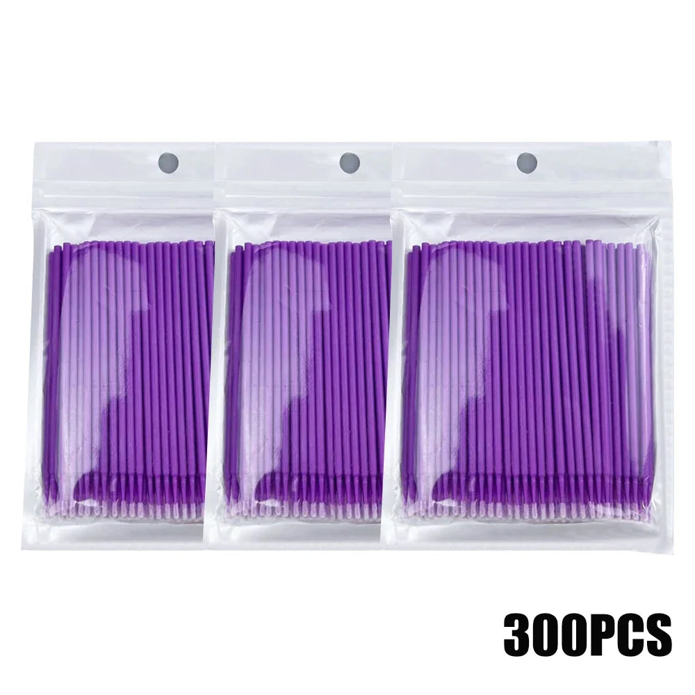 300 Disposable Microbrush Applicators for Lashes & Nail Art Microbrush Applicator Set Qme 300pcs Purple