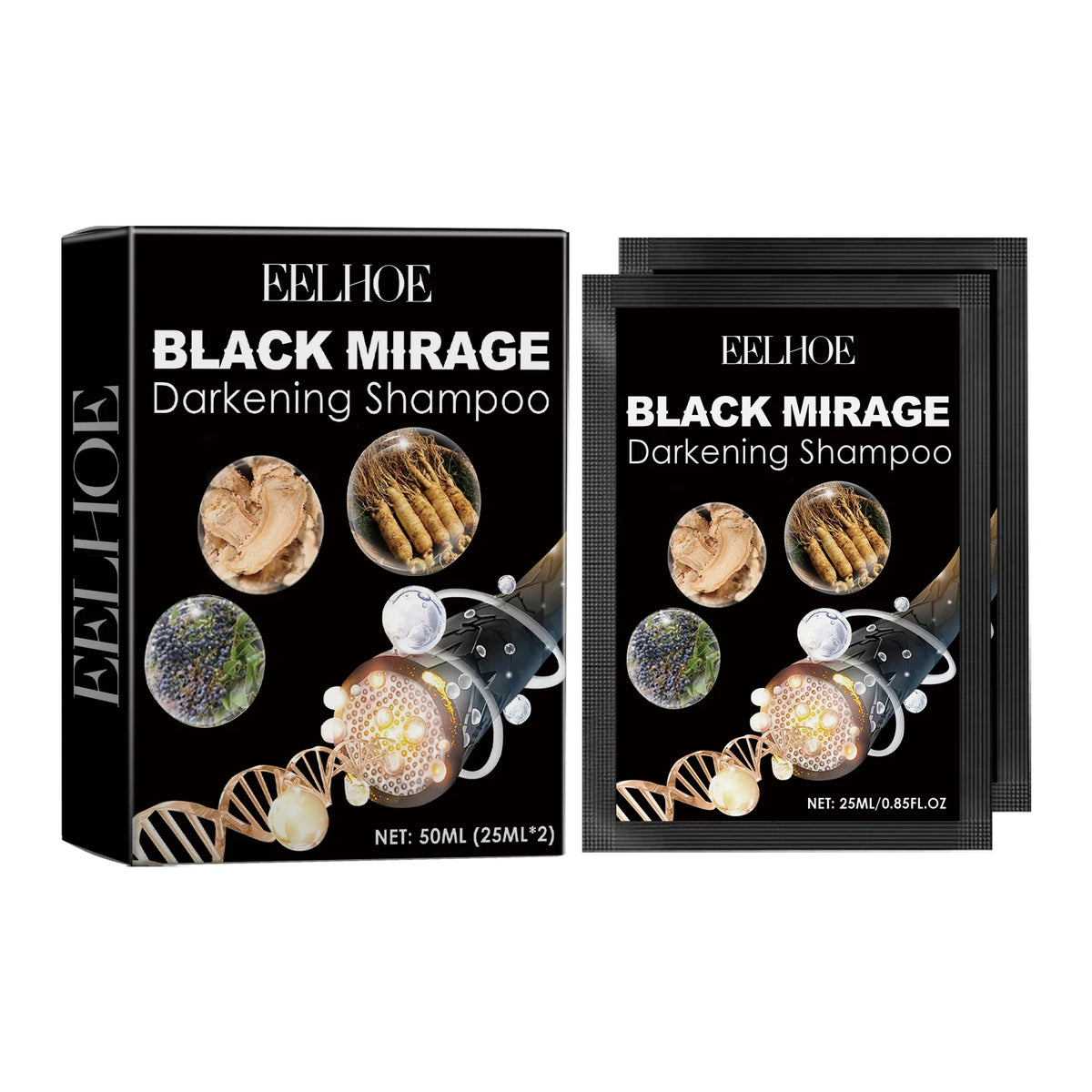 EELHOE Herbal Hair Dye Shampoo – Gray to Black Coverage Hair Dye Shampoo Qst 50ml boxed