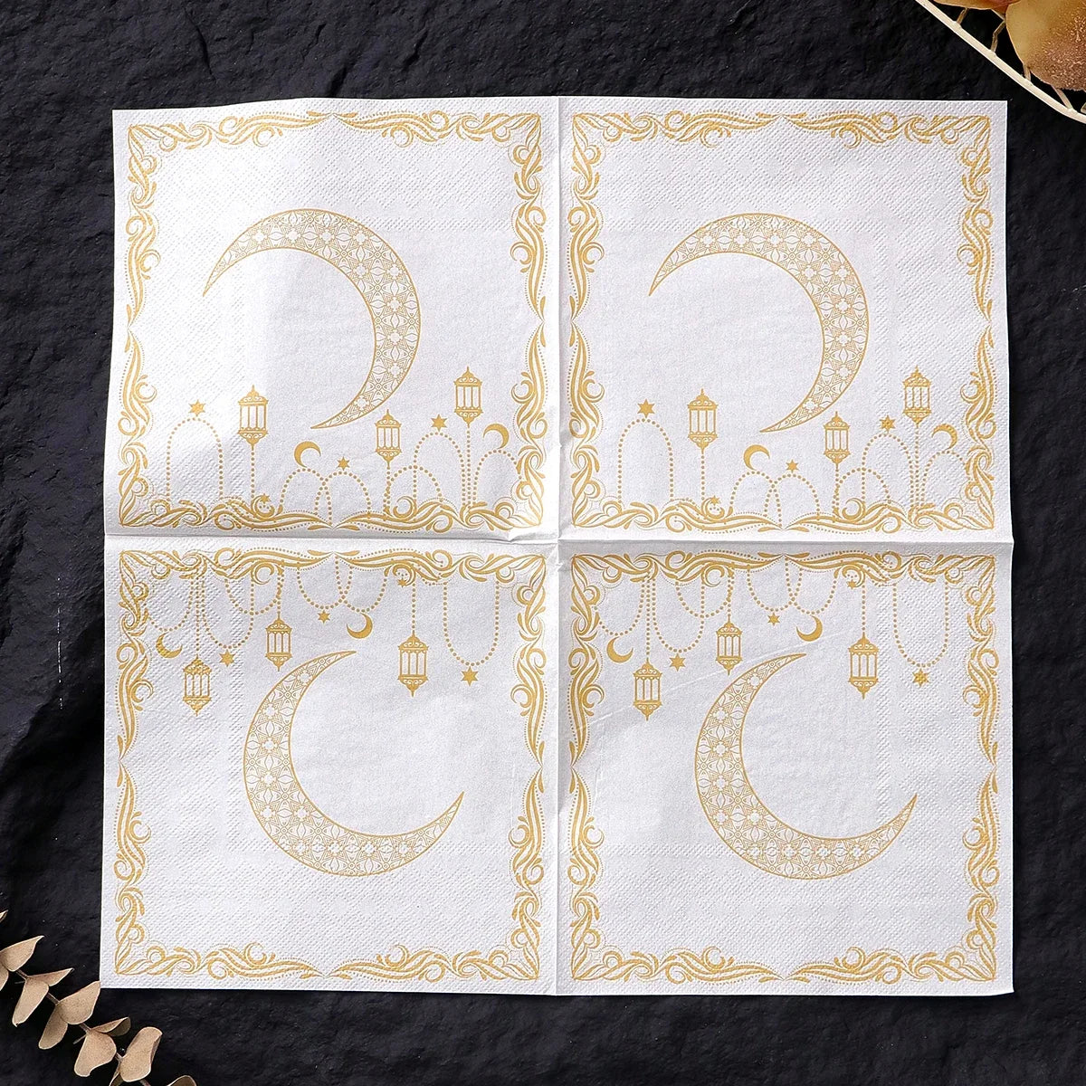 Ramadan Party Napkins – Yellow Moon & Lantern Design, 20 Pack Disposable Party Napkins Qme