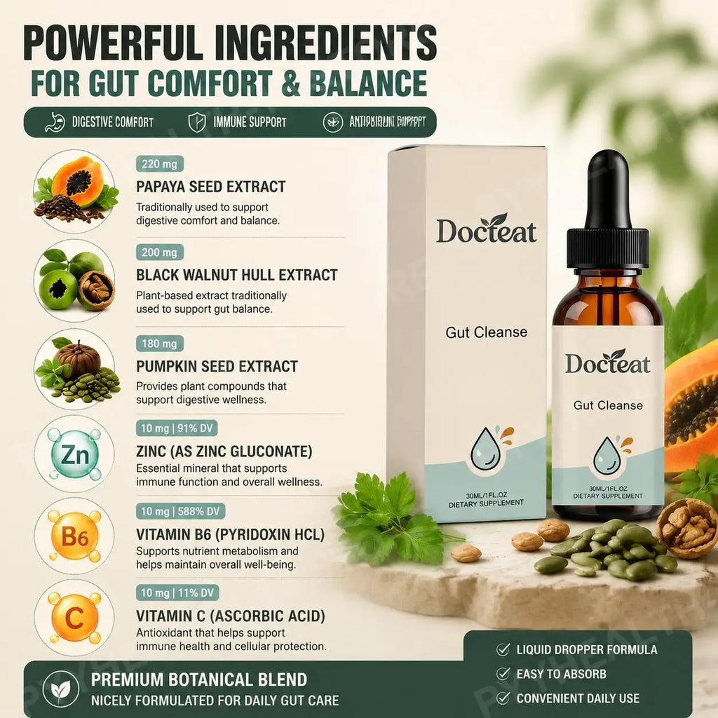 Docteat Gut Care Drops – Papaya Seed & Black Walnut 30ml Digestive Supplement Drops Qst