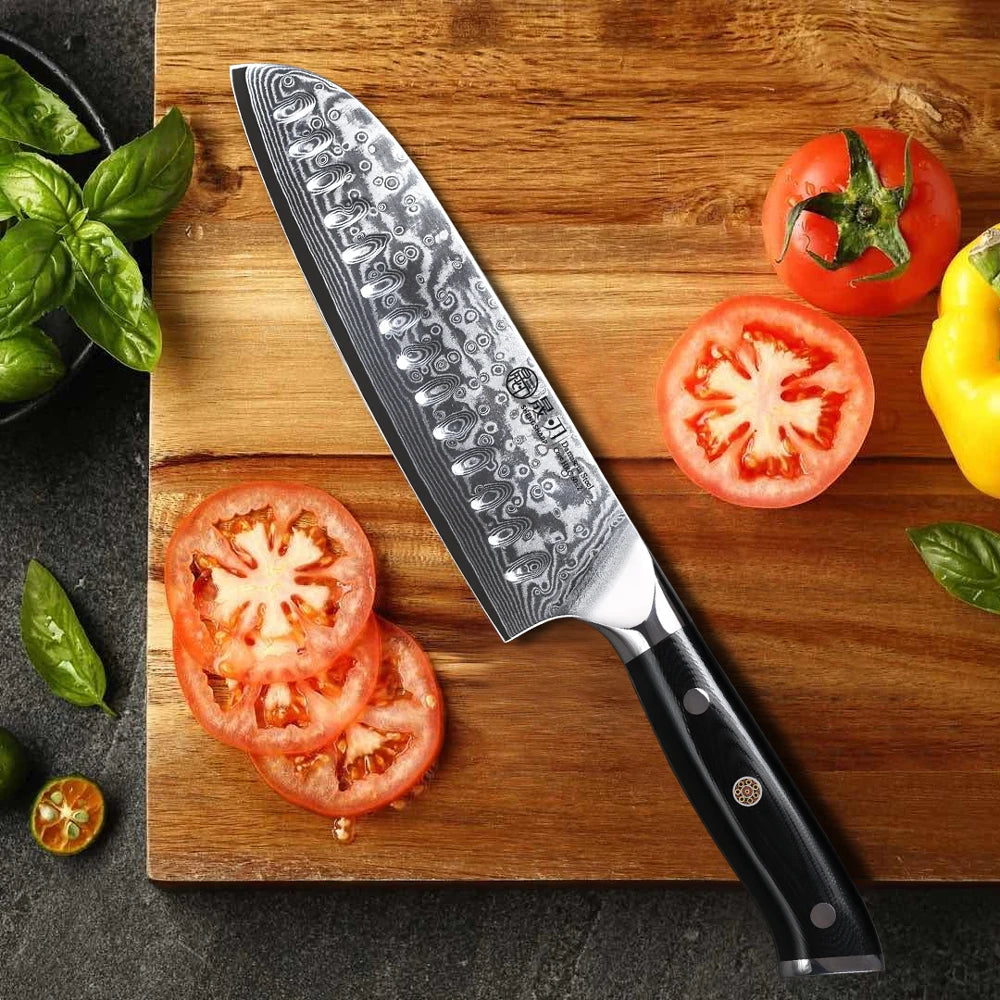 SHENGSHARP 7" Damascus Steel Santoku Knife – Japanese Chef Knife Santoku Chef Knife Qst