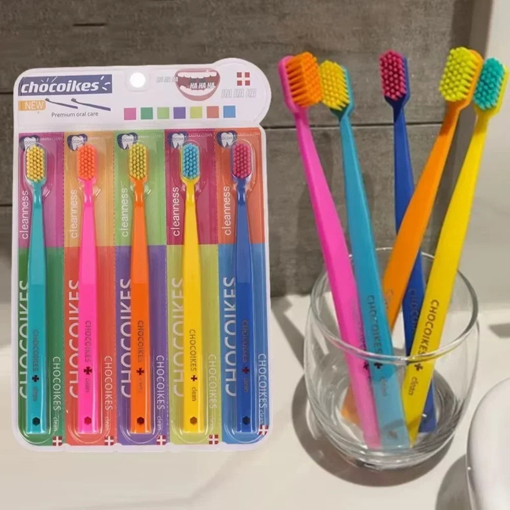 Ultra Soft Toothbrush 5-Pack – Colorful Adult Tooth Brushes Manual Toothbrush Set Qme