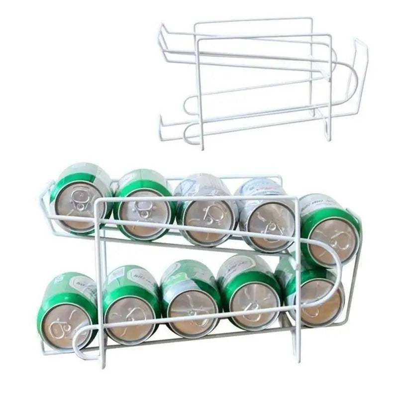 Iron Double-Layer Soda Can Rolling Shelf – 2-Tier Organizer Can Storage Rack Qme
