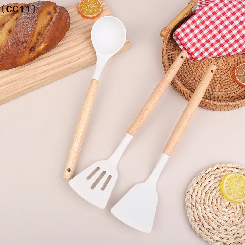 Wooden Handle Silicone Spatula & Soup Ladle | Heat Safe Silicone Spatula Ladle Qme