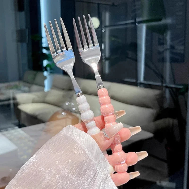 Pearl Handle Stainless Steel Fork – Dessert, Steak & Salad Dining Fork Qme