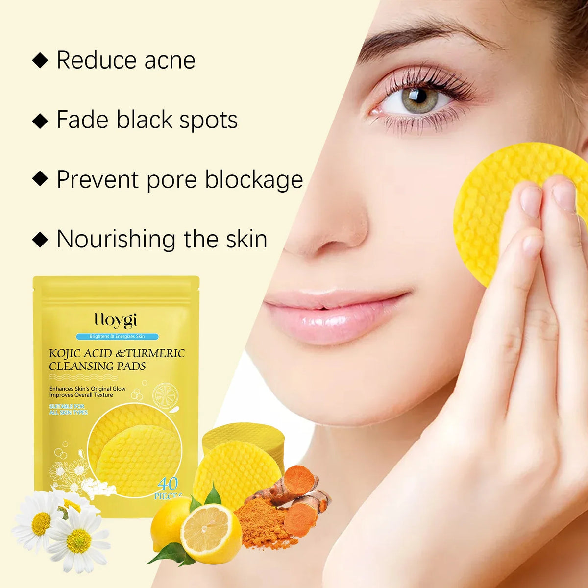Turmeric & Kojic Acid Cleansing Pads – Pore Cleanser & Makeup Remover Facial Cleansing Pads Qme