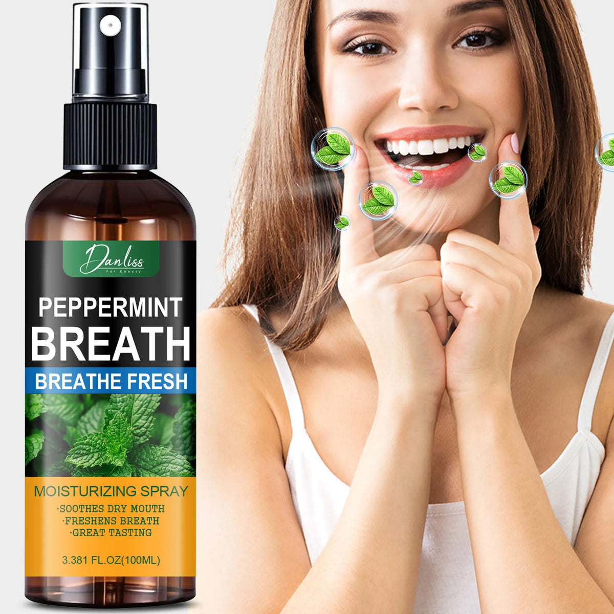 Peppermint Breath Spray – Xylitol & Glycerin Mouth Moisturizer Breath Freshener Spray Qst Mint