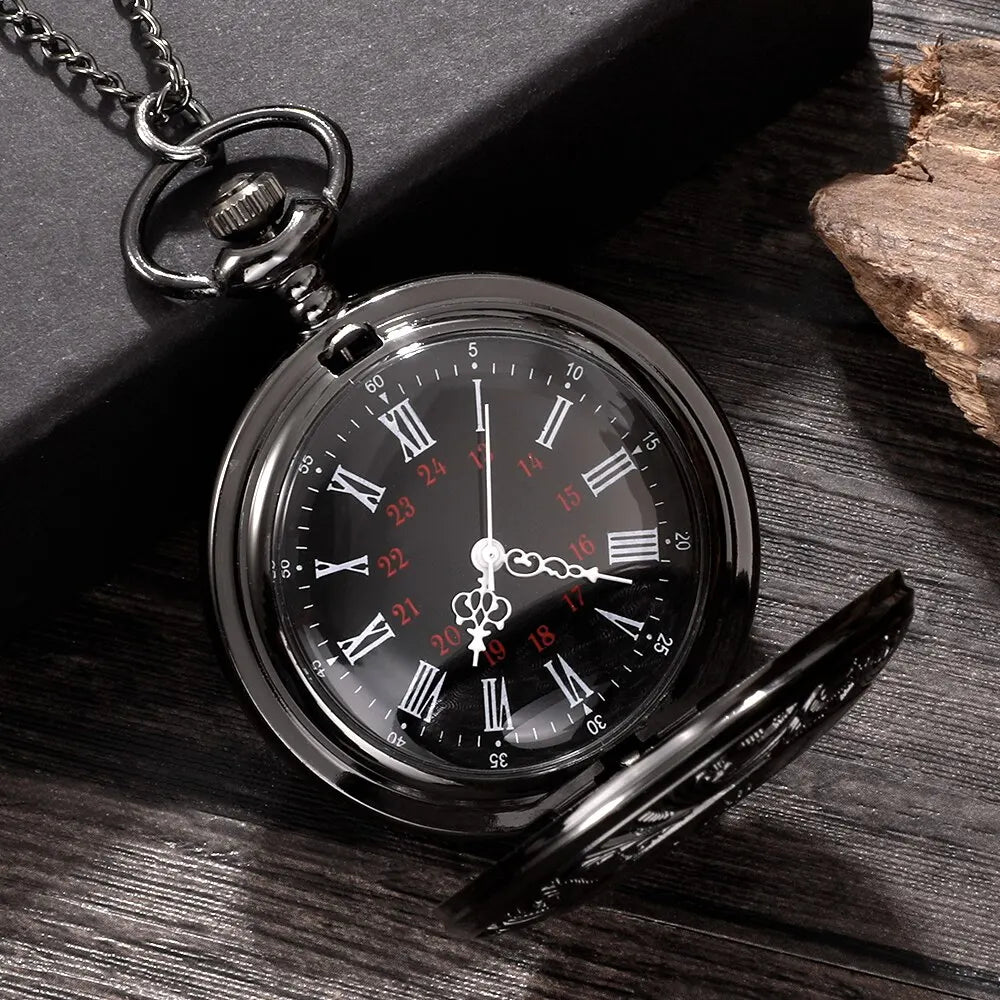 Steampunk Pocket Watch Necklace – Antique Black Roman Numerals Pocket Watch Necklace Qme