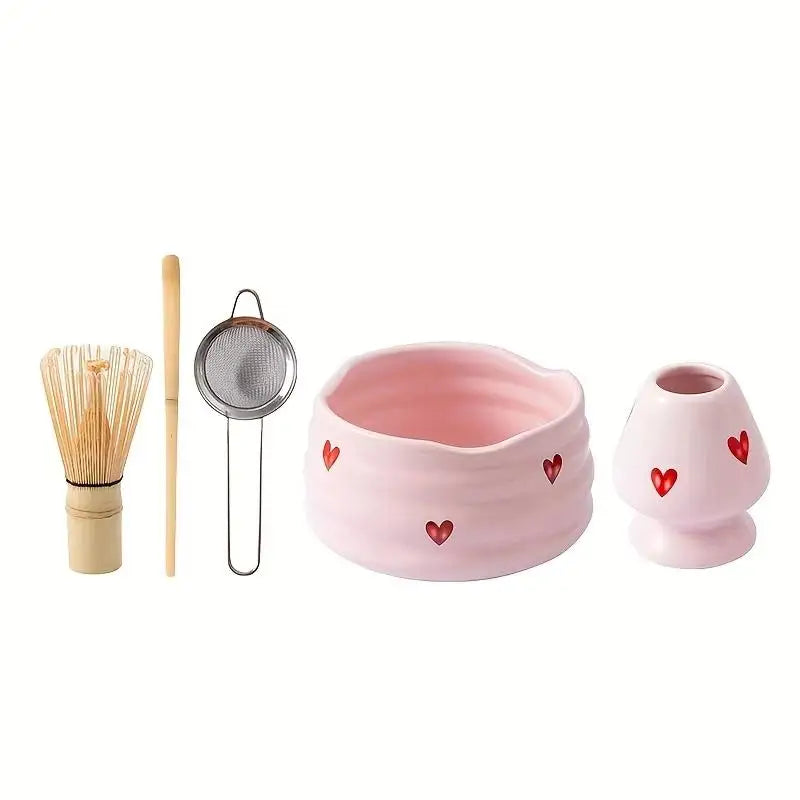 Ceramic Matcha Set – Bowl, Whisk, Holder, Scoop & Sifter Matcha Tea Set Qme