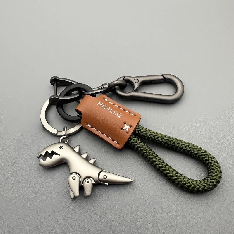 Cute Dinosaur Keychain – Zinc Alloy & Leather Rope Charm Novelty Keychain Qme