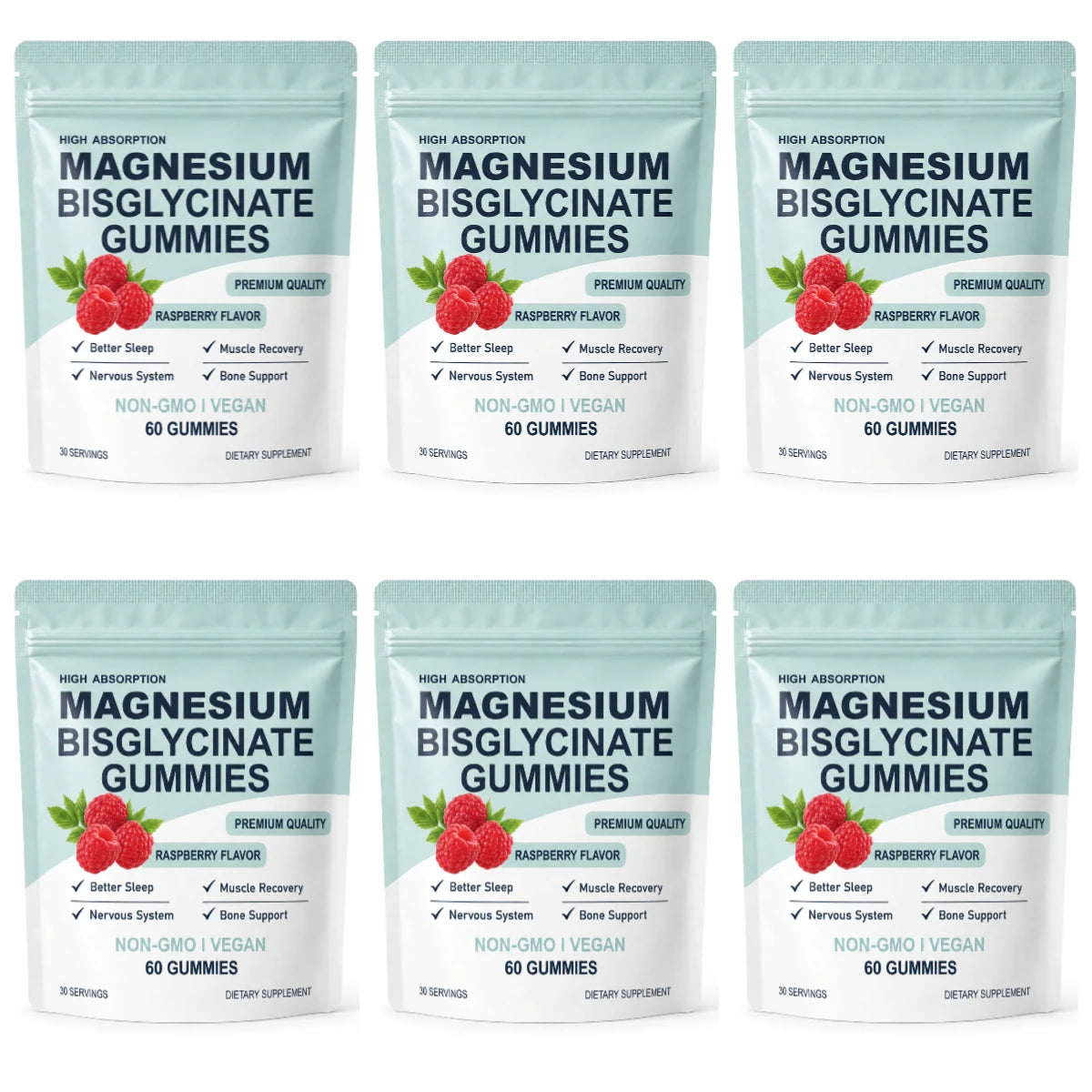 Magnesium Bisglycinate Gummies 400mg Sugar Free Raspberry 60ct Magnesium Supplement Qst 6bags 360capsules