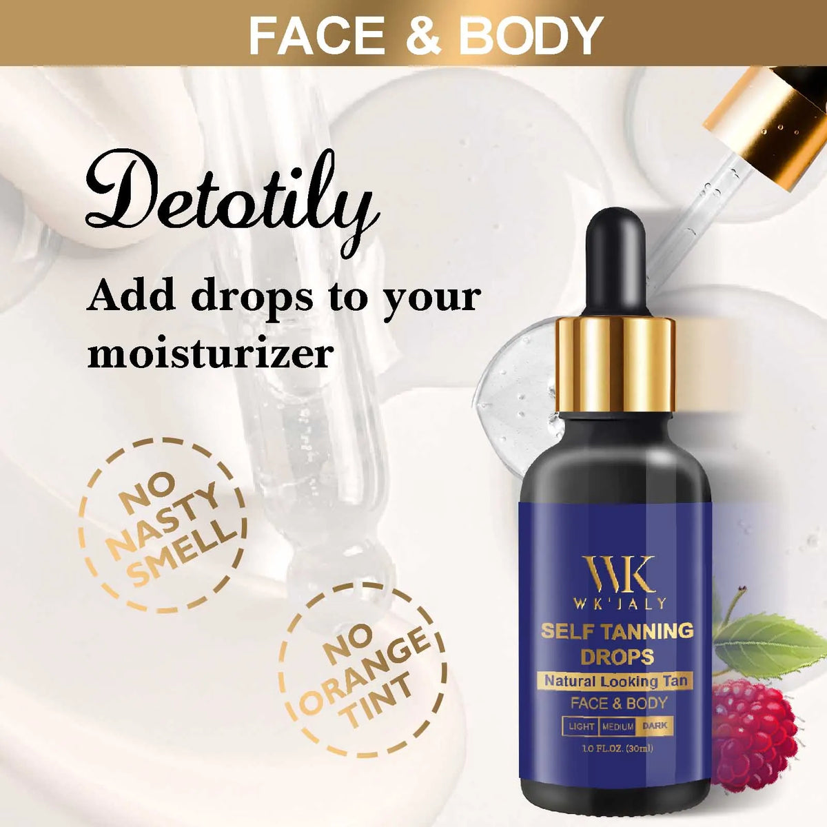 WK'JALY Dark Self Tan Drops – DHA Streak-Free Glow Self Tanning Drops Qst