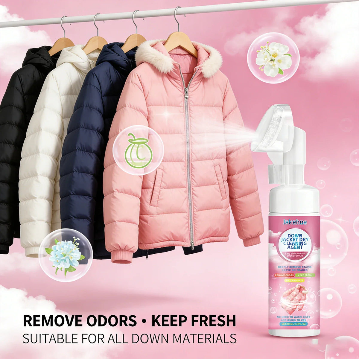 Down Jacket Dry Cleaning Spray – Deep Clean & Stay Fluffy Fabric Cleaning Spray Qme
