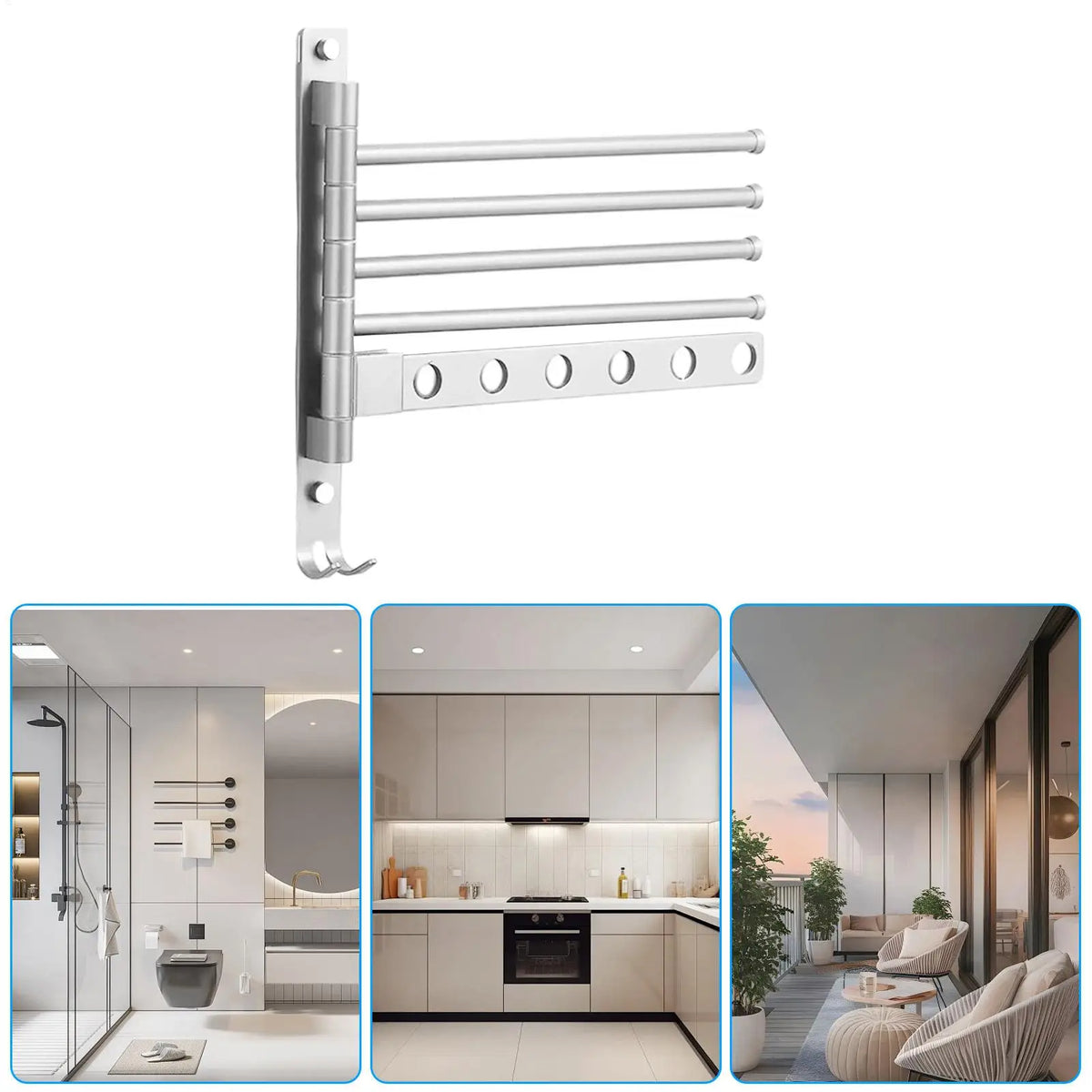 4-Arm Swivel Towel Rack Wall Mount Bathroom Organizer Swivel Towel Rack Qme