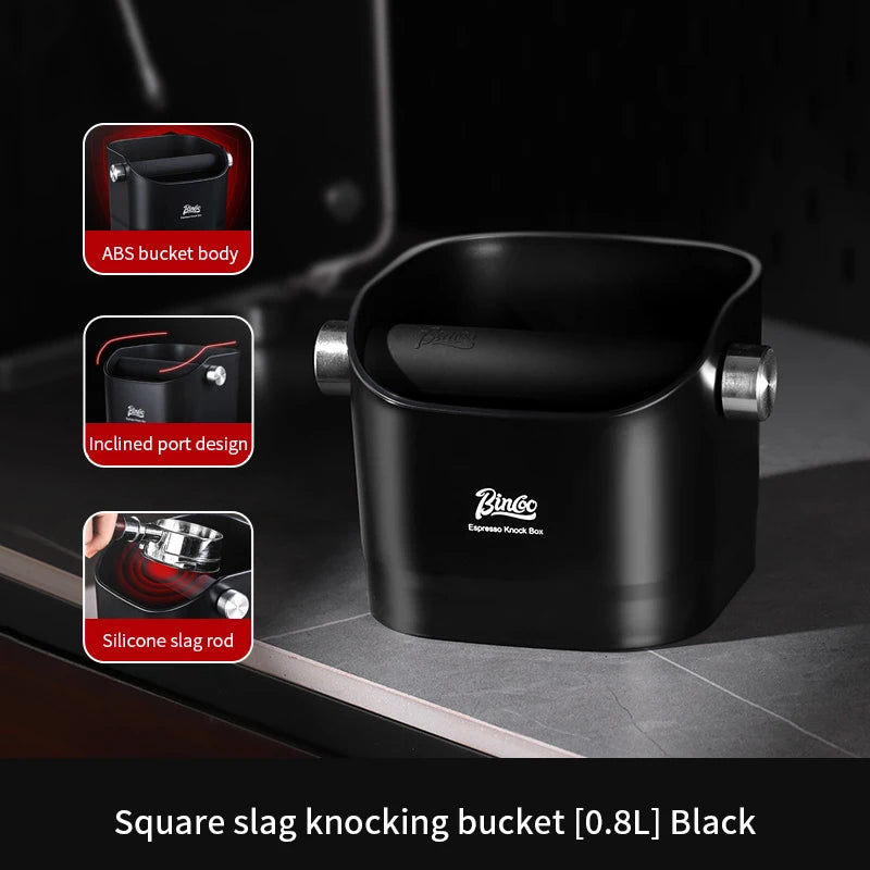 Bincoo 0.8L Coffee Knock Box – Anti-Slip Espresso Dump Bin Coffee Knock Box Qst black