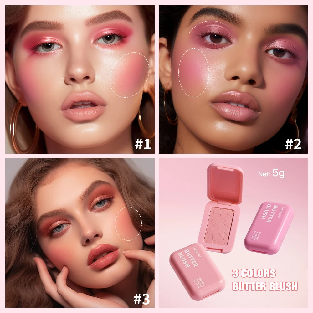 Lakerain Pink Matte Butter Blush – High Pigment, 12Hr Wear Face Blush Powder Qst