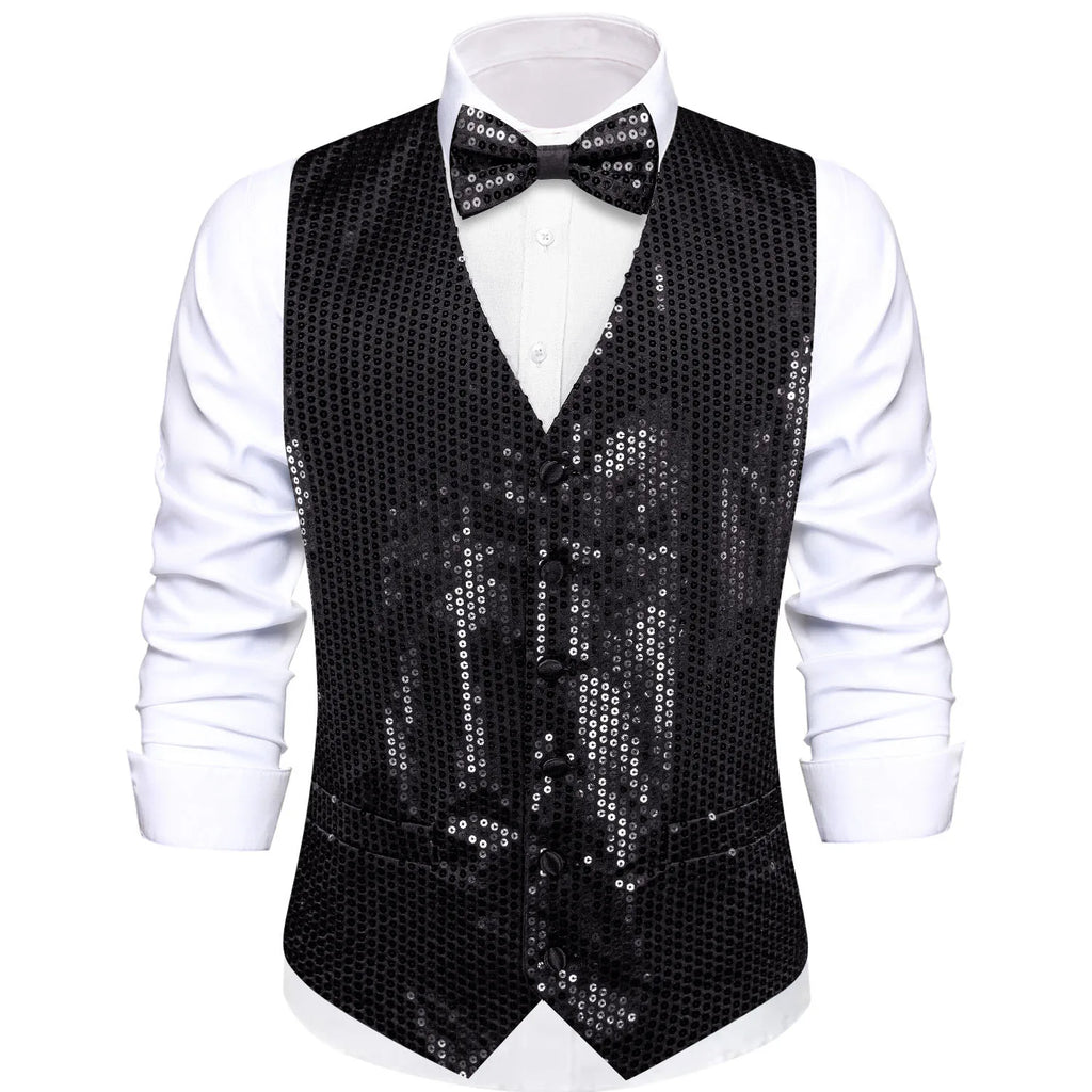 Slim Fit Sequin Vest & Bow Tie Combo | Green Purple Fuchsia Sequin Vest Combo Qme MJ-3563 XXXL