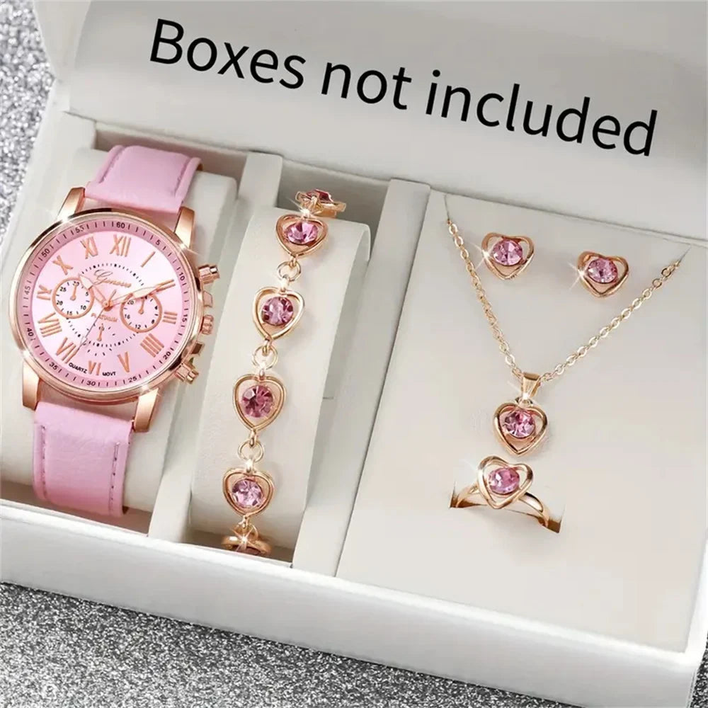 Women's Pink Suede Quartz Watch – Floral Bezel Snowflake Dial Women's Fashion Watch Qme