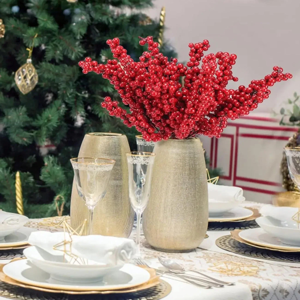 Artificial Red Holly Berry Stems | Christmas DIY Décor Branches Artificial Berry Stems Qme