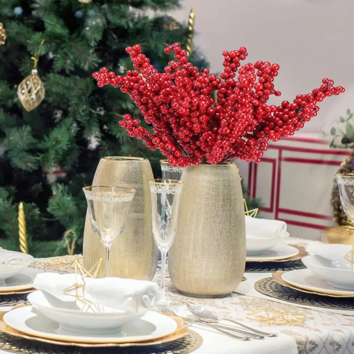 Artificial Red Holly Berry Stems | Christmas DIY Décor Branches Artificial Berry Stems Qme