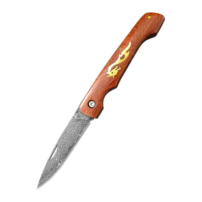 Damascus Steel Folding Boning Knife – Wood Handle, 8.2" Blade Folding Kitchen Knife Qst Folding Knife