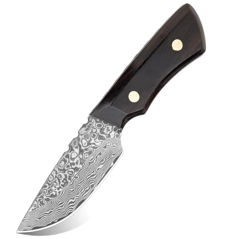 XITUO Damascus Steel Paring Knife with Cowhide Sheath Fixed Blade Knife Qst DM-OUT007