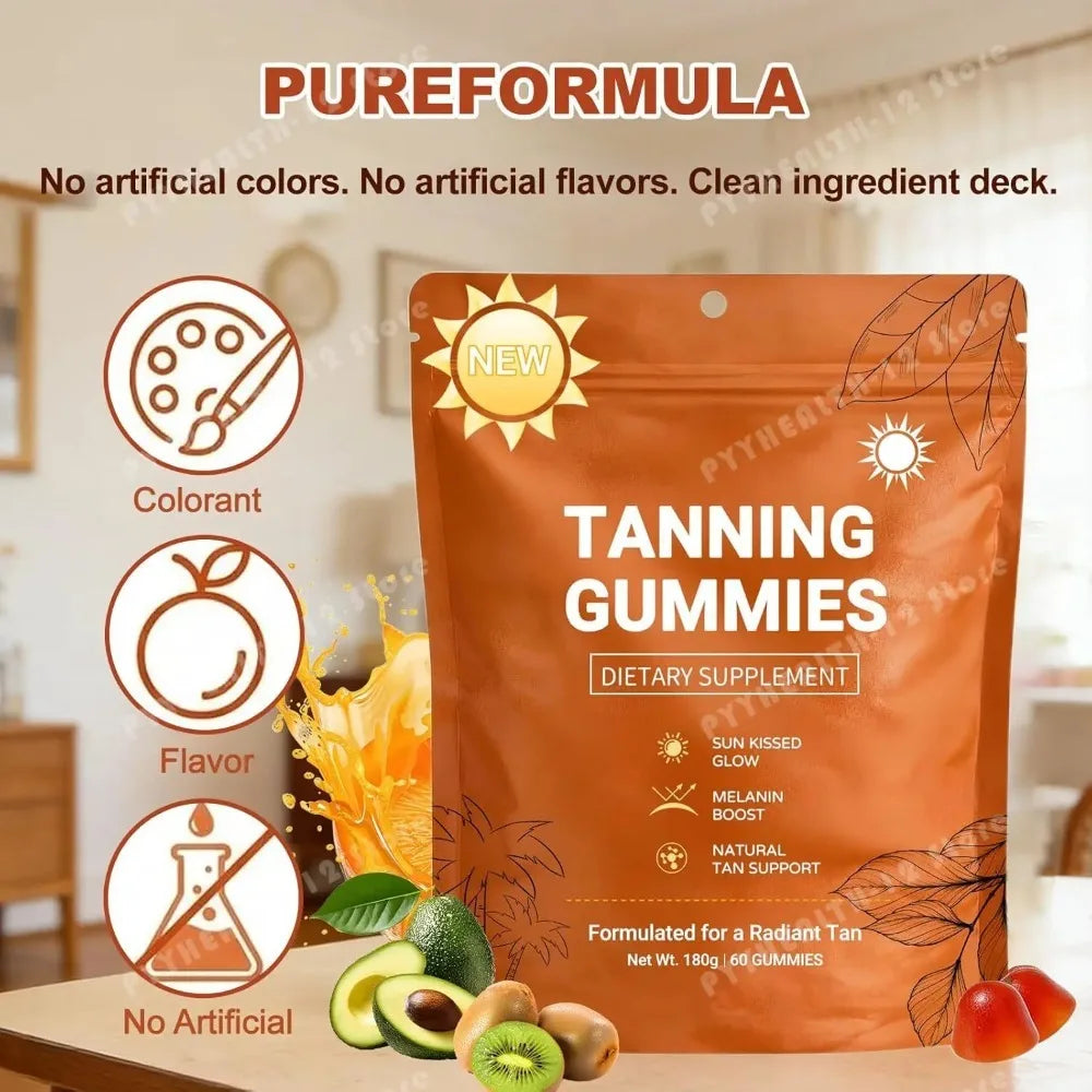 Tanning Gummies – Sunless Bronzing Glow, Vegan, Sugar-Free Tanning Supplement Qst