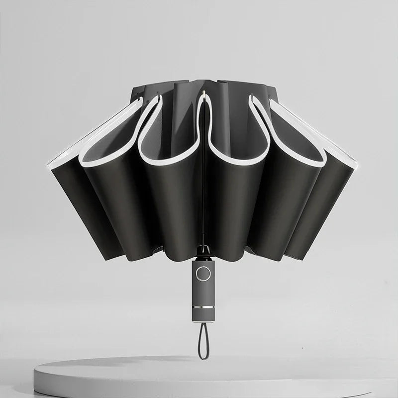Windproof Reverse Folding UV Umbrella – Auto Open/Close Folding Umbrella Qst Black