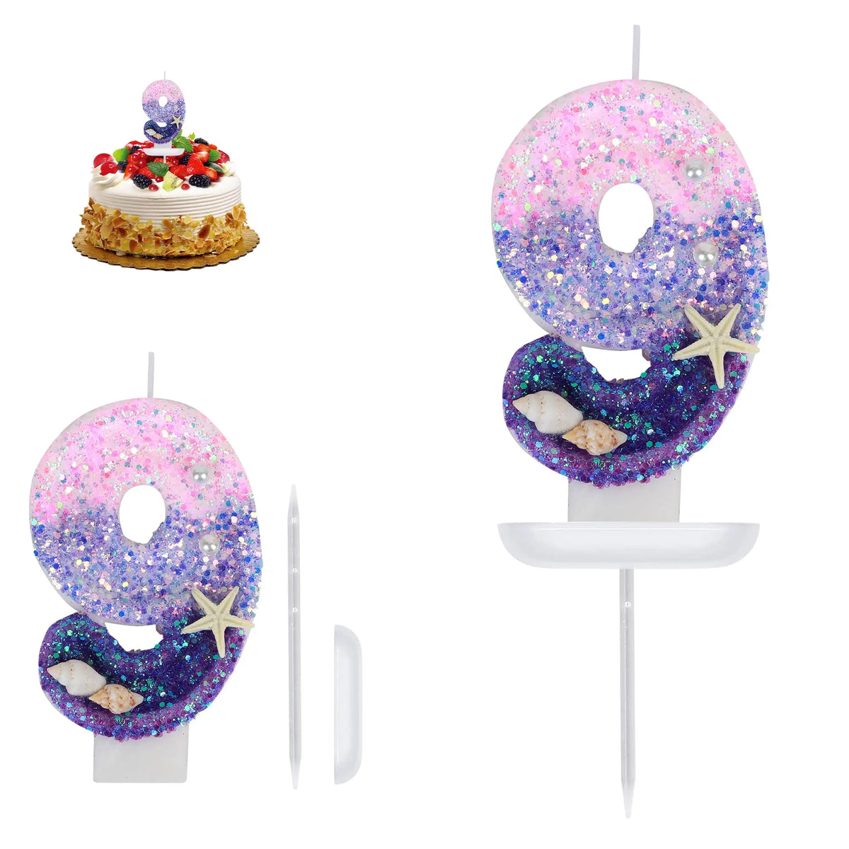 Pink Mermaid Number Birthday Candle – Ocean Beach Cake Topper Birthday Cake Candle Qst seas and oceans9