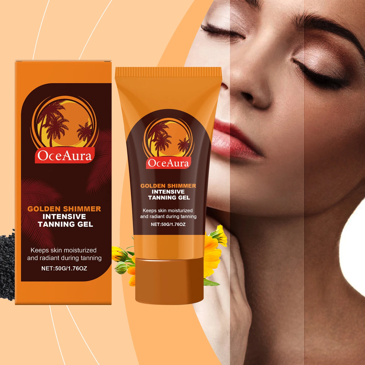 OceAura Bronzing Gel – Sunless Tan Enhancer for Face & Body Bronzing Tanning Gel Qst