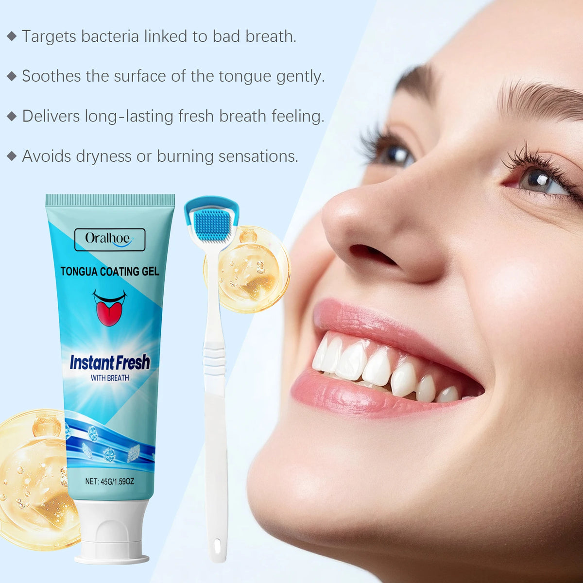 Oralhoe Tongue Cleansing Gel & Scraper Set | Fresh Breath Tongue Cleansing Gel Qst