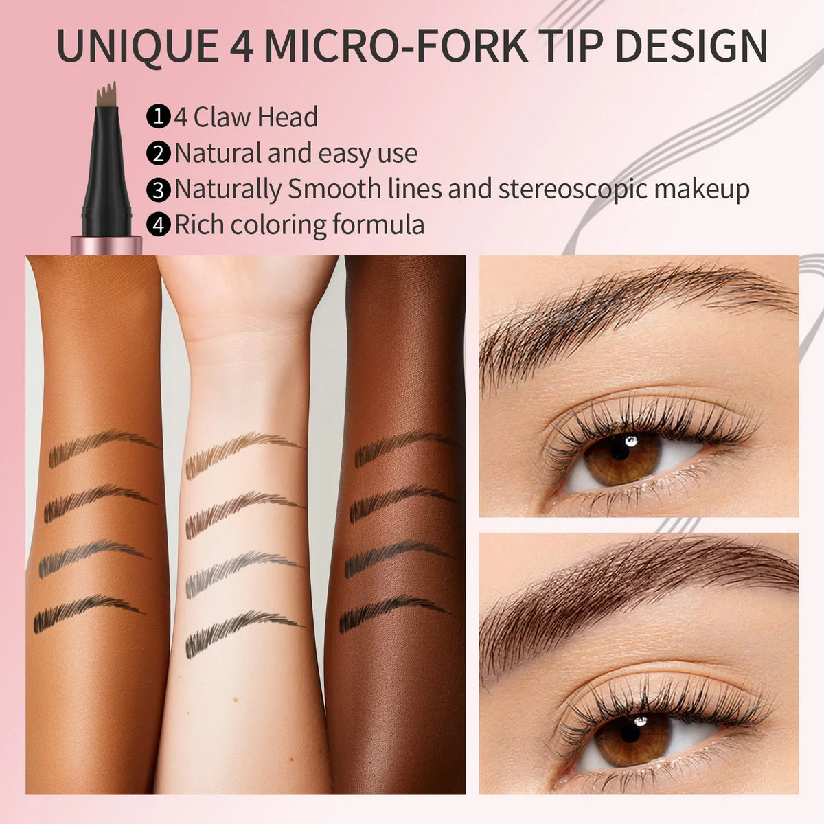 QIC Waterproof Microblading Eyebrow Pen | 4 Split Head, 6 Colors Microblading Eyebrow Pen Qme