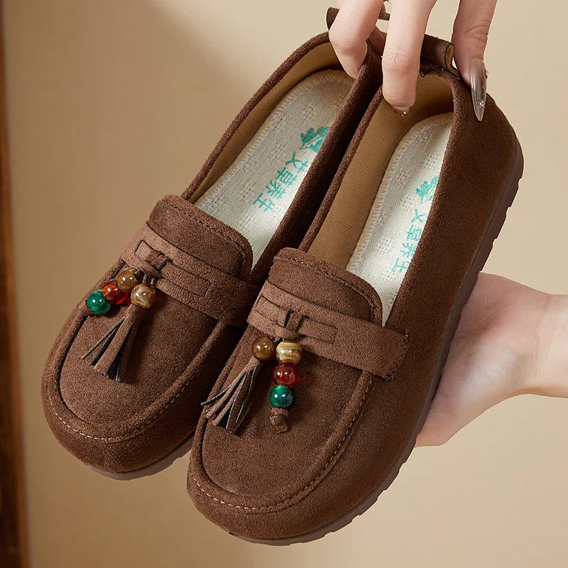 Women's Slip-On Loafer Flats – Soft Casual Ballerina Shoes Women's Loafer Flats Qst Brown 35 CN