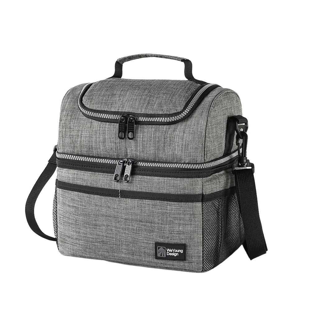 Double Deck Insulated Lunch Bag | Thermal Picnic Bag for Work Insulated Lunch Bag Qme grey