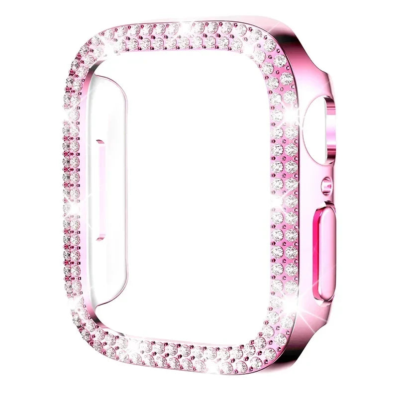 Diamond Bling Case for Apple Watch Series 9 8 7 Bumper Cover Smartwatch Case Cover Qme Pink Double 44mm